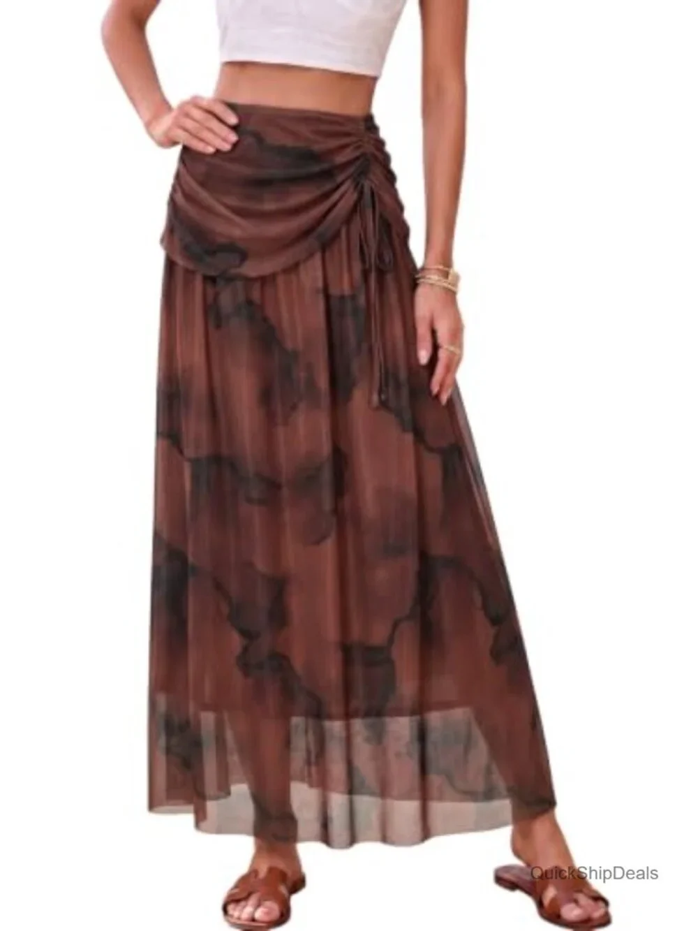 Boho Floral Maxi Skirt High Waist Elastic A-Line Flowy